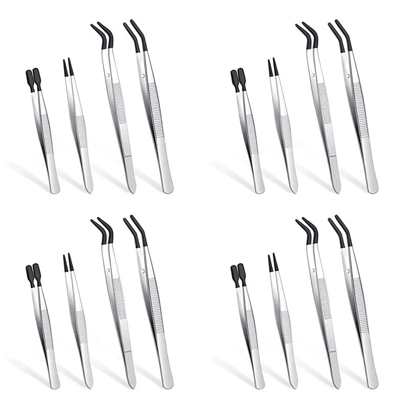 Beauty 16 Pieces Tweezers Set With Rubber Tips Tweezers PVC Coated Tweezers, Rubber Fine Point Tweezers Rubber Flat Tip Tweezer