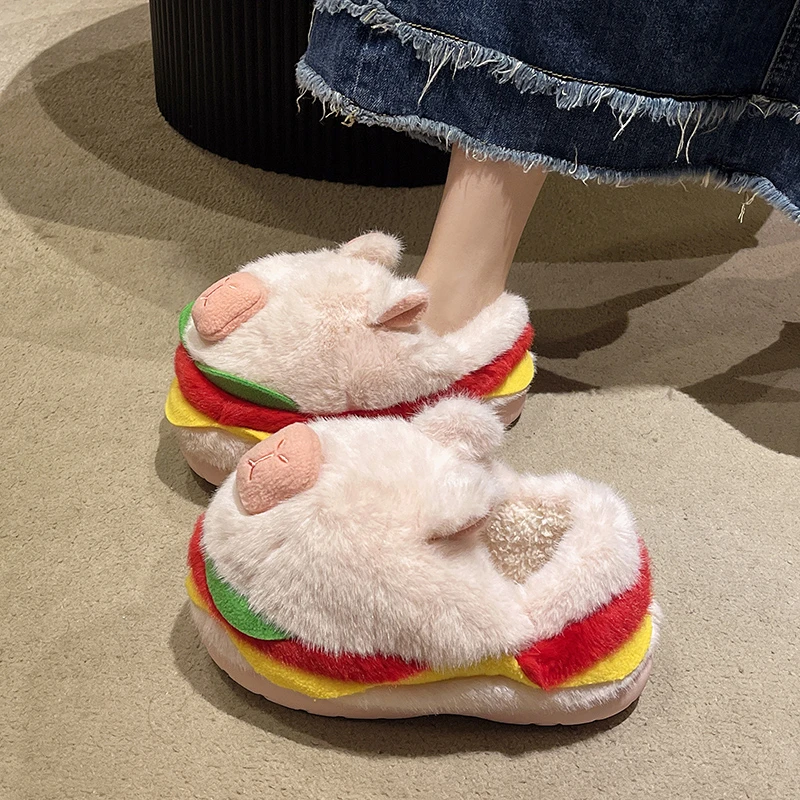 

Плюшевые хлопковые туфли, новые зимние тапочки с круглым носком и глубоким вырезом, мягкая подошва, нескользящие износостойкие тапочки на плоской подошве с завернутой головкой
