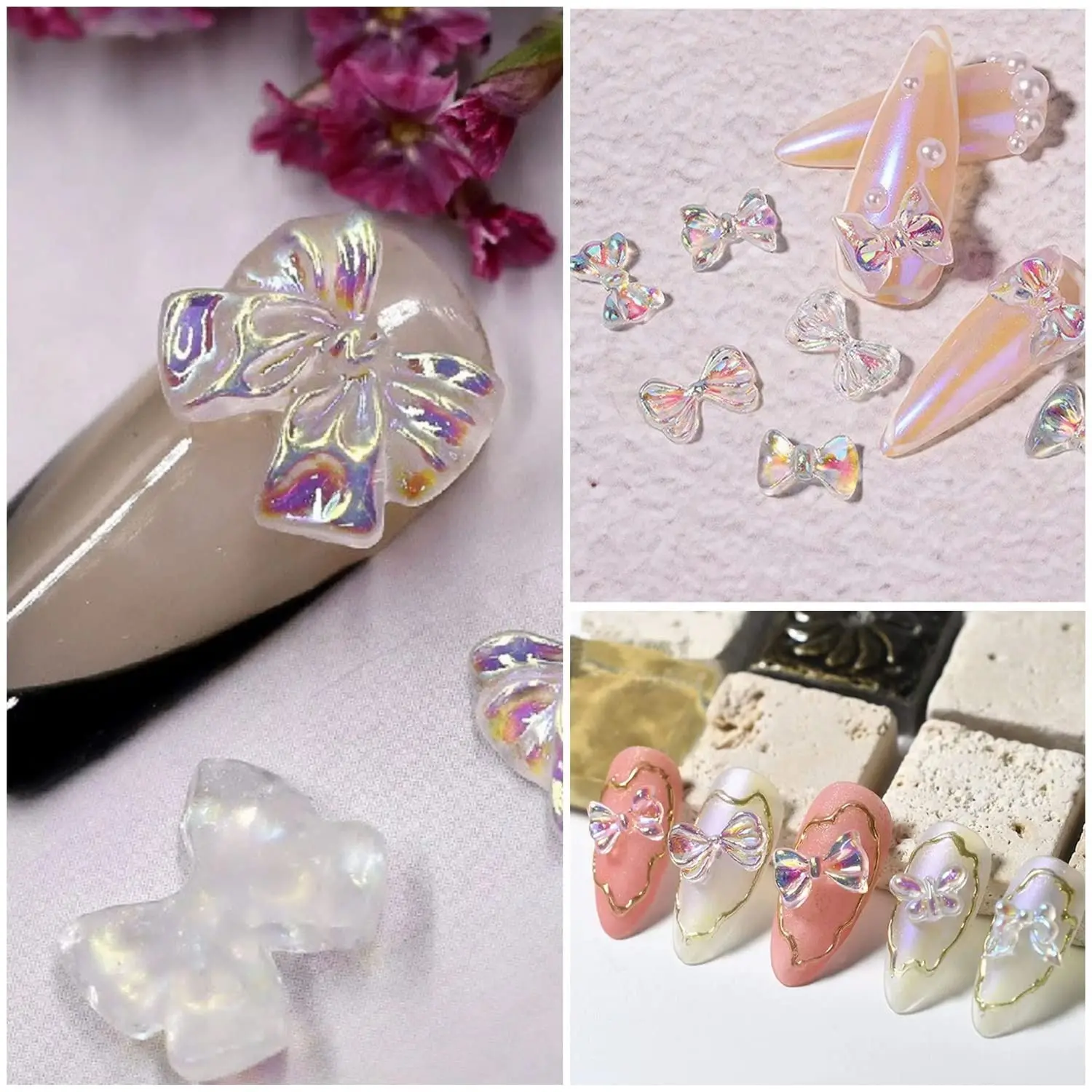 100pcs 3D Aurora Butterfly Bear Deer Pearl Mix Box Professional Accessories DIY Nail Design