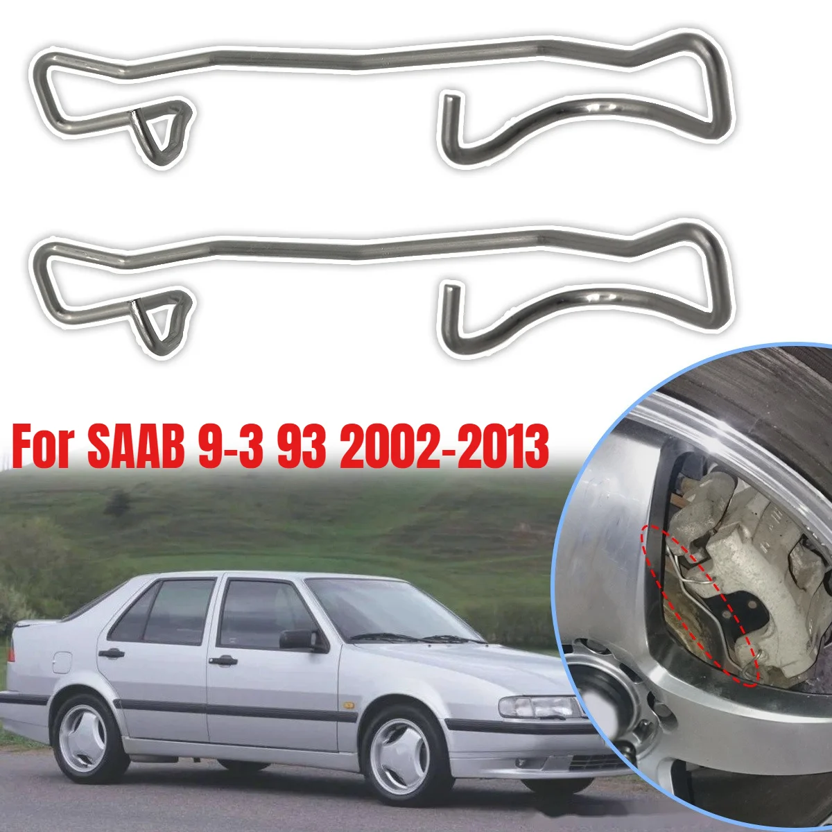 2pcs Rear Left Right Brake Pads Fittings Caliper Spring Fit Retainer Anti-Rattle Clip Fix Repair For SAAB 9-3 93 2002 2004-2013