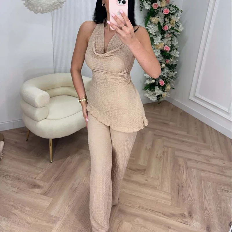 MUJER 2025 أطقم سراويل نسائية محكم عالية الخصر السراويل للنساء الصيف السراويل فضفاضة امرأة الشارع الشهير بناطيل كاجوال المرأة