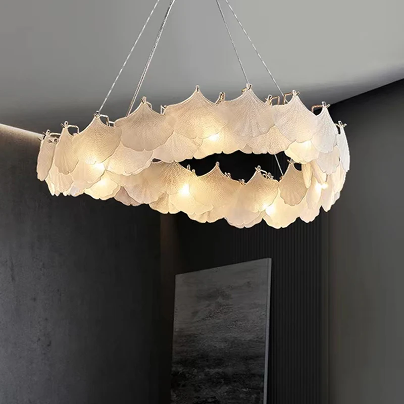 Postmodern Creative Simple Design Maple Glass Chandelier Hanging Lamp Light Fixture Pendant Light For Living Room Bedroom