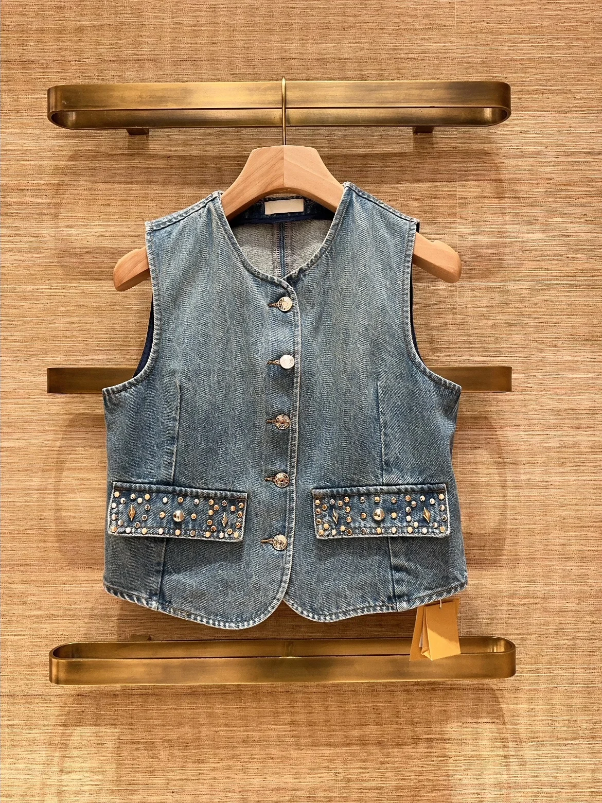 

Blue No-Sve Denim Vest HEIDD Casual Sle Women's Faion kets Rivet Decoration Spring Early Cotton Blend Material