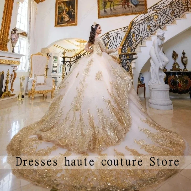 Shiny Royal Blue Ball Gown Off Shoulder Gold Applique Lace Beads Quinceanera Dresses Sweet 16 Dress Vestidos 15 De Años Custom