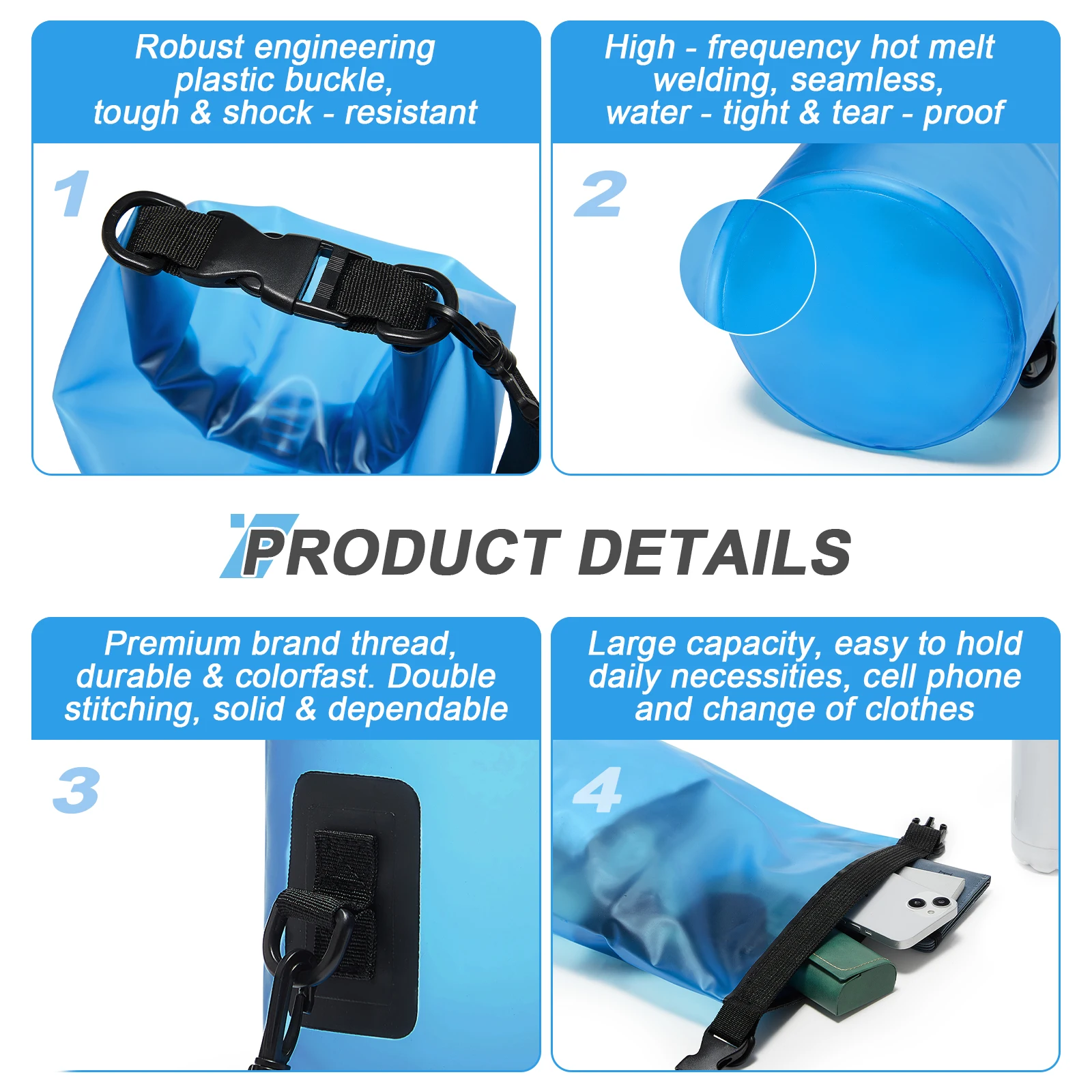 Bolsa seca impermeable para kayak, 5L 10L, pequeña bolsa seca flotante impermeable para barco, deportes, playa, pesca, Rafting, natación, Camping