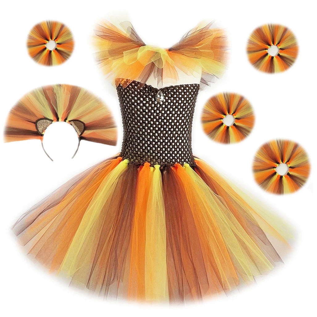 Leeuw Koning Kostuum Meisjes Vakantie Feest Tutu Prinses Jurken Fancy Animal Cosplay Carnaval Halloween Kostuum Voor Kinderen Kleding Set