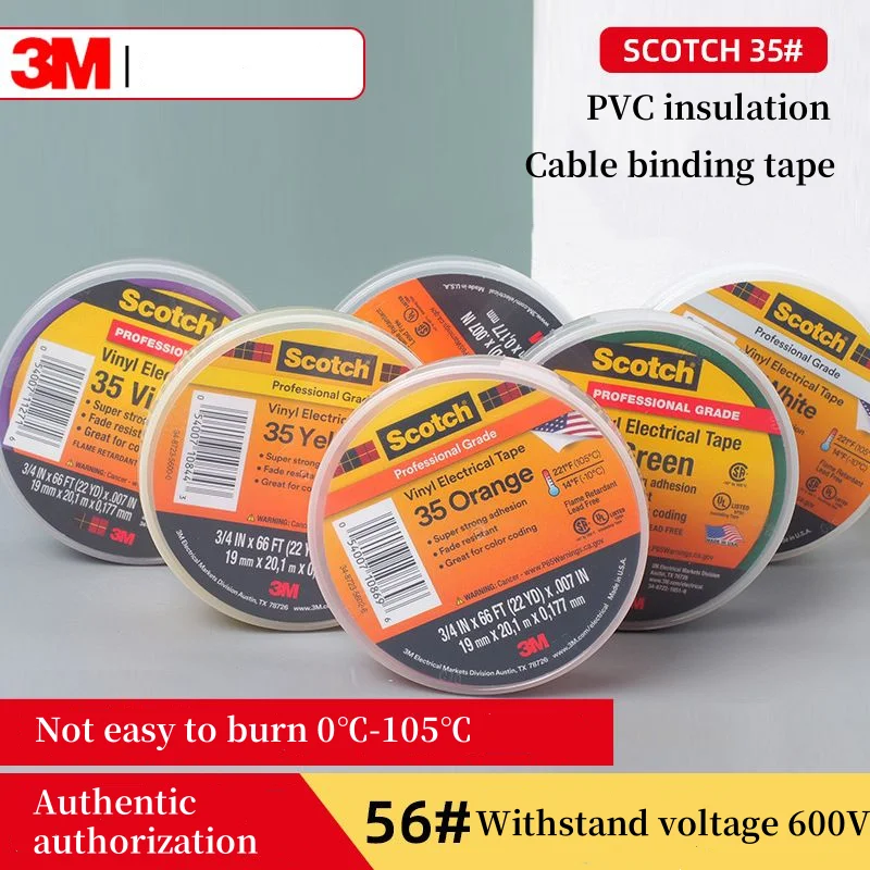 3M Scotch Super 35/33+ PVC Electrical Tape Insulation Vinyl Adhesive Tape 19mm Width*20 Meters High Temperature Resistance