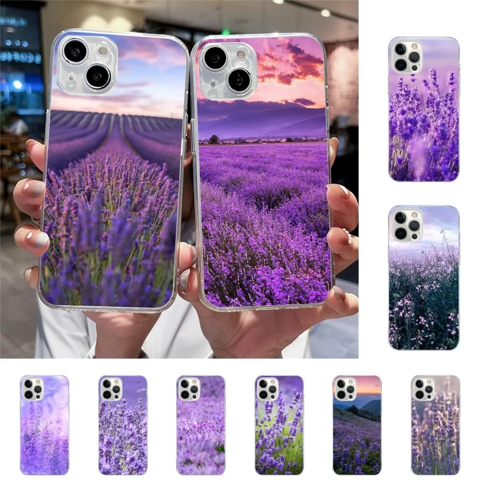 Lavender Purple Flowers Phone Case For Iphone 15 11 13 14 Pro Max 7 8 Plus X Xr Xs Max Se2020 12mini Transparent Cover