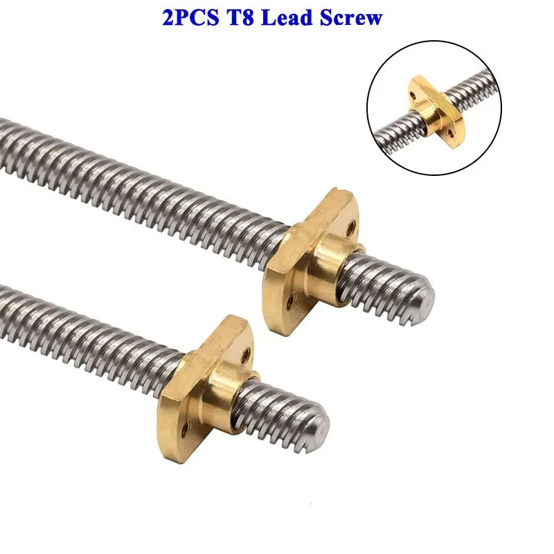 

2PCS T8 Lead Screw Tr8 Lead 2mm 4mm 8mm 304 Stainless Steel Ender-3 Z Axis Rod with Brass Nut for 3D Printer 100-600mm
