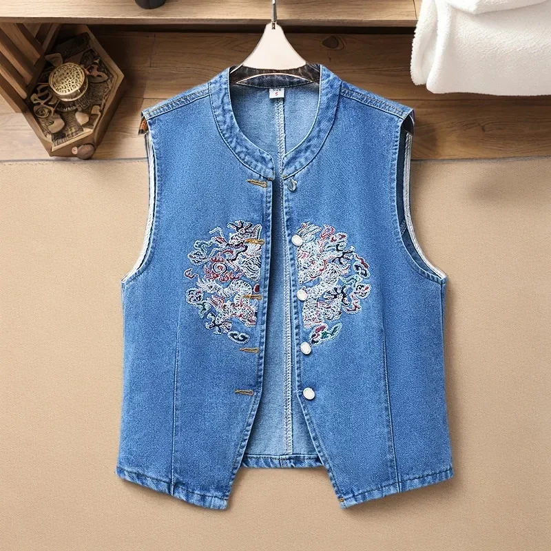 

Women Thin Style Cowboy Vest Outerwear Female Fashion Denim Waistcoat Tops Coat Summer Ladies Cardigans Jeans Sleeveless Jacket