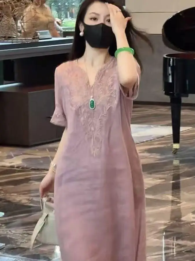 Falda de Verano para Mujer, Estilo Informal, de Cáñamo, con Bordado de Lujo, Elegante, de Alta Gama, de Algodón, Estilo Casual