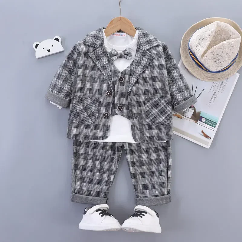 

Весенний костюм джентльмена из 3 шт./компл. для мальчиков, повседневный деловой свадебный костюм с длинными рукавами, новый осенний комплект одежды для мальчиков, хлопок