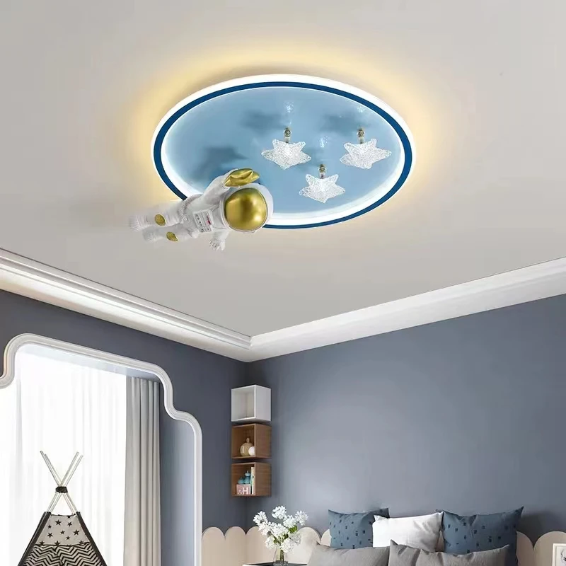 Modern Astronaut Led Ceiling Lamps For Children\'s Room Bedroom Study Kids Baby Cartoon cute pink Spaceman Star Chandelier Lights