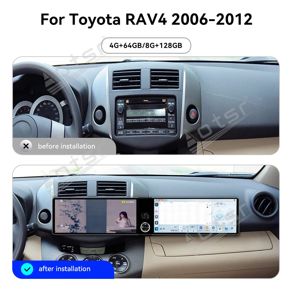 Dual 12.3” Android 13 Carplay For Toyota RAV4 2006-2012 GPS Navi Radio HD Touch Screen Stereo Auto Car Accessories Head Unit