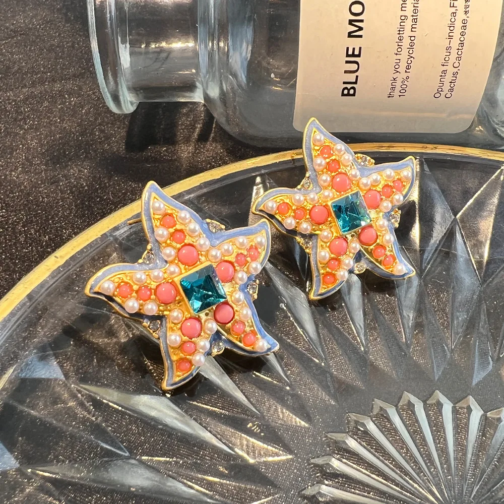 DIY accessories Vintage orange starfish plated real gold electroplated 925 silver needle court style premium star marking stud e