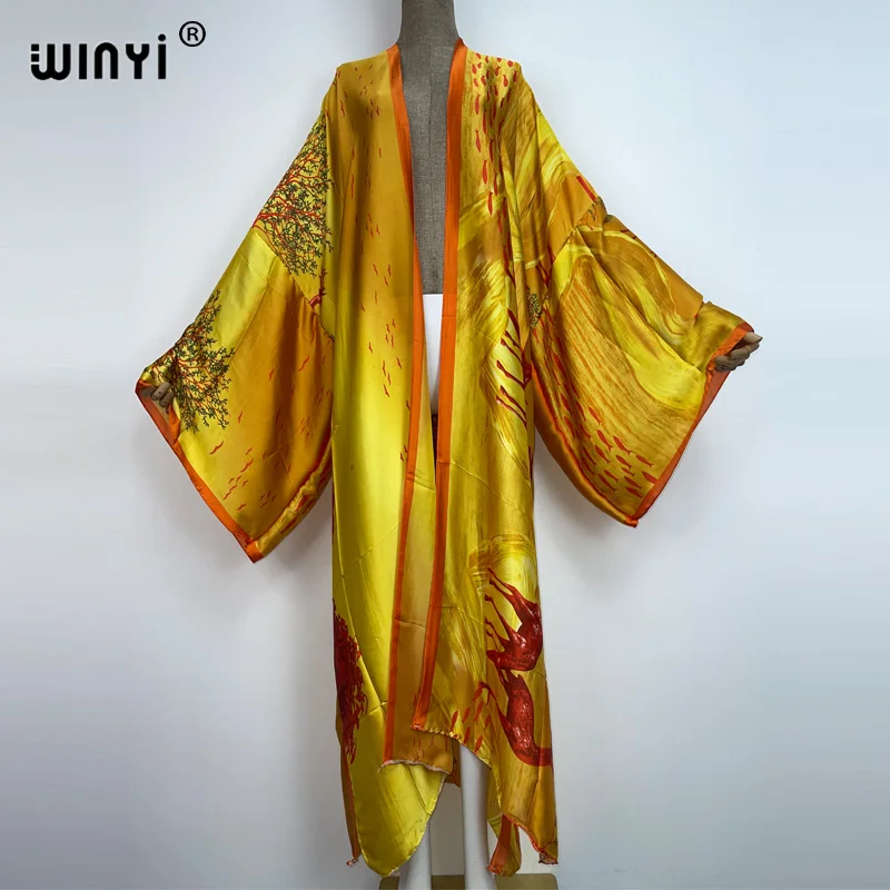 

2022 WINYI летняя модная пляжная одежда, купальный костюм, накидка, женский кардиган в стиле бохо с красивым принтом, элегантное пикантное праздничное кимоно с длинным рукавом