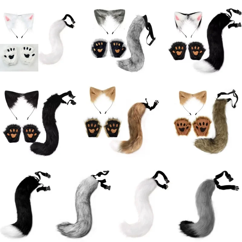 Fluffy Fox Ears and Matching Tail Set Soft Fox Ears Hair Band Faux Fur Animal Themed Cosplay Halloween Party Costume Accessories