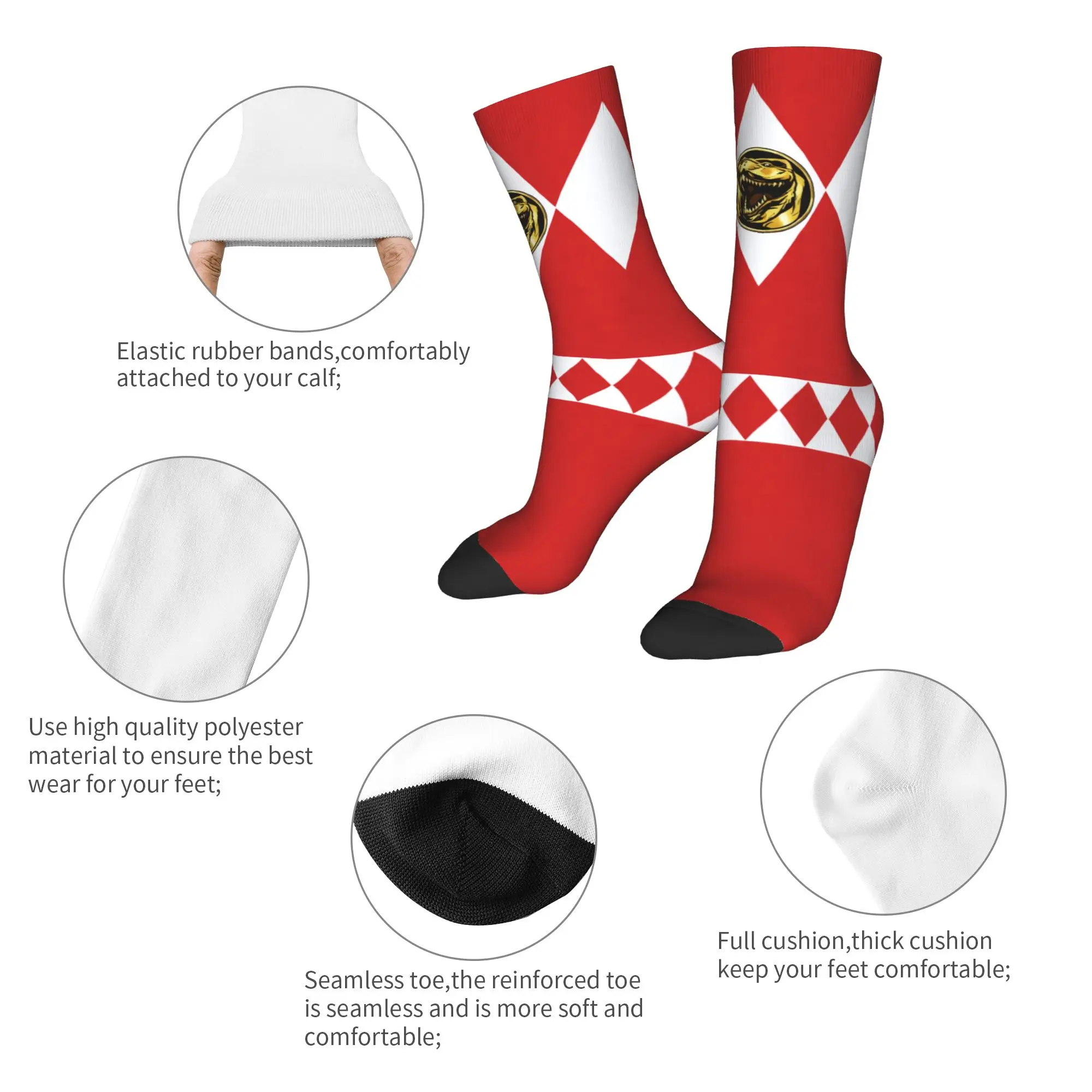 Retro Powers Rangerr Football Socks  Polyester Crew Socks for Women Men Non-slip
