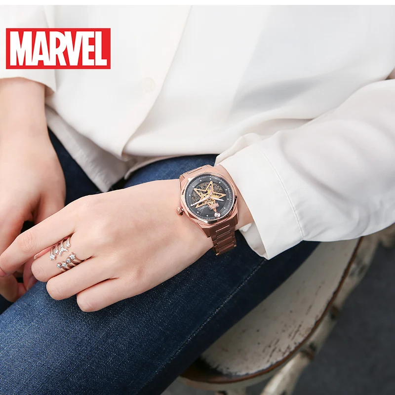 Marvel Voor Vrouwen Horloges Avengers Skelet Automatische Polshorloges Stalen Kast Saffier Kristal Mechanisch Meisje Dame Montre Femme