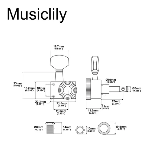 Imagen 2 del producto Musiclily Pro 6 en línea 2 pines afinadores de bloqueo de guitarra de Metal completo cabezales de máquina clavijas de afinación juego de llaves para guitarra Fender ST/Tele
