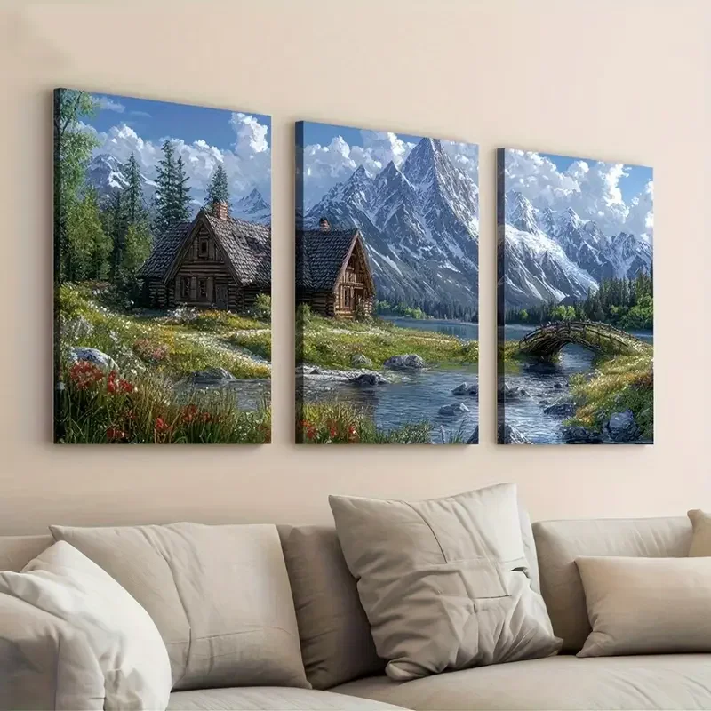 

5D Diy Diamond Painting Triptych Mountain Range Natural Architecture Landscape 3pcs Full Square Round Diamond Embroidery