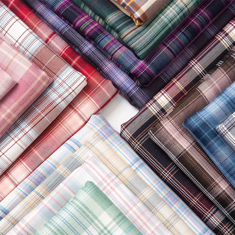 Summer Plaid Fabric Fine Opaque By The Meter for JK Uniform Clothes Dresses Hair Accessories DIY Sewing Cloth Textile Blue Green