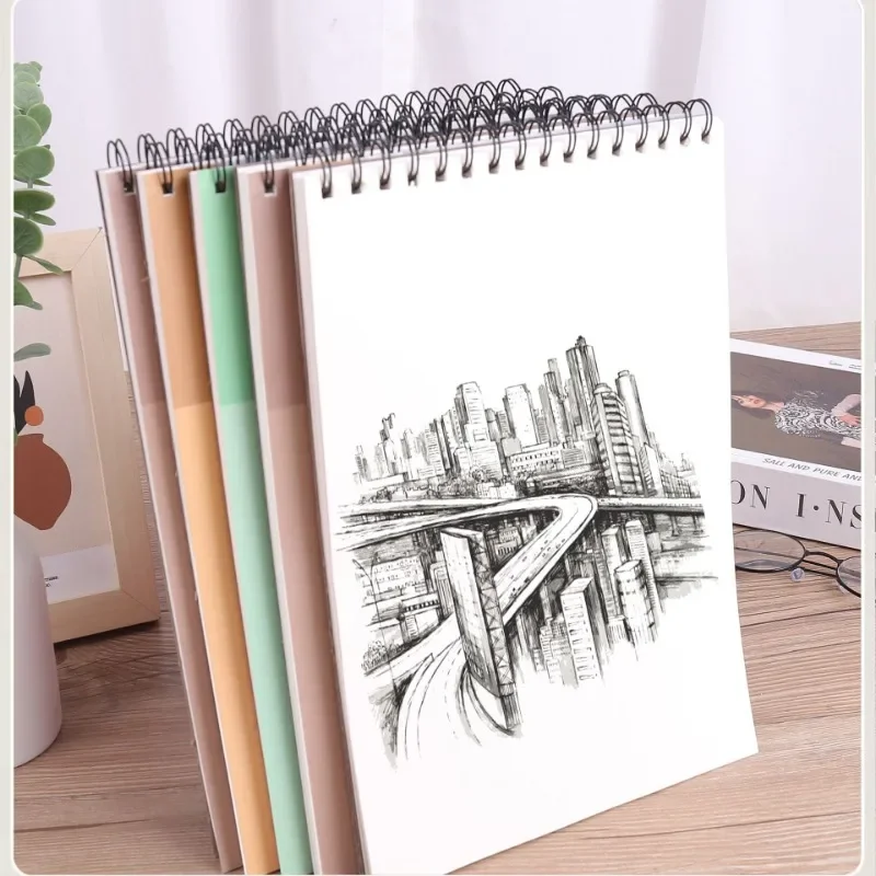 Cuaderno de bocetos A4 con bobina abatible, 40 páginas interiores en blanco, papel de dibujo especial para estudiantes de arte, pintado a mano con lápices de colores, libro