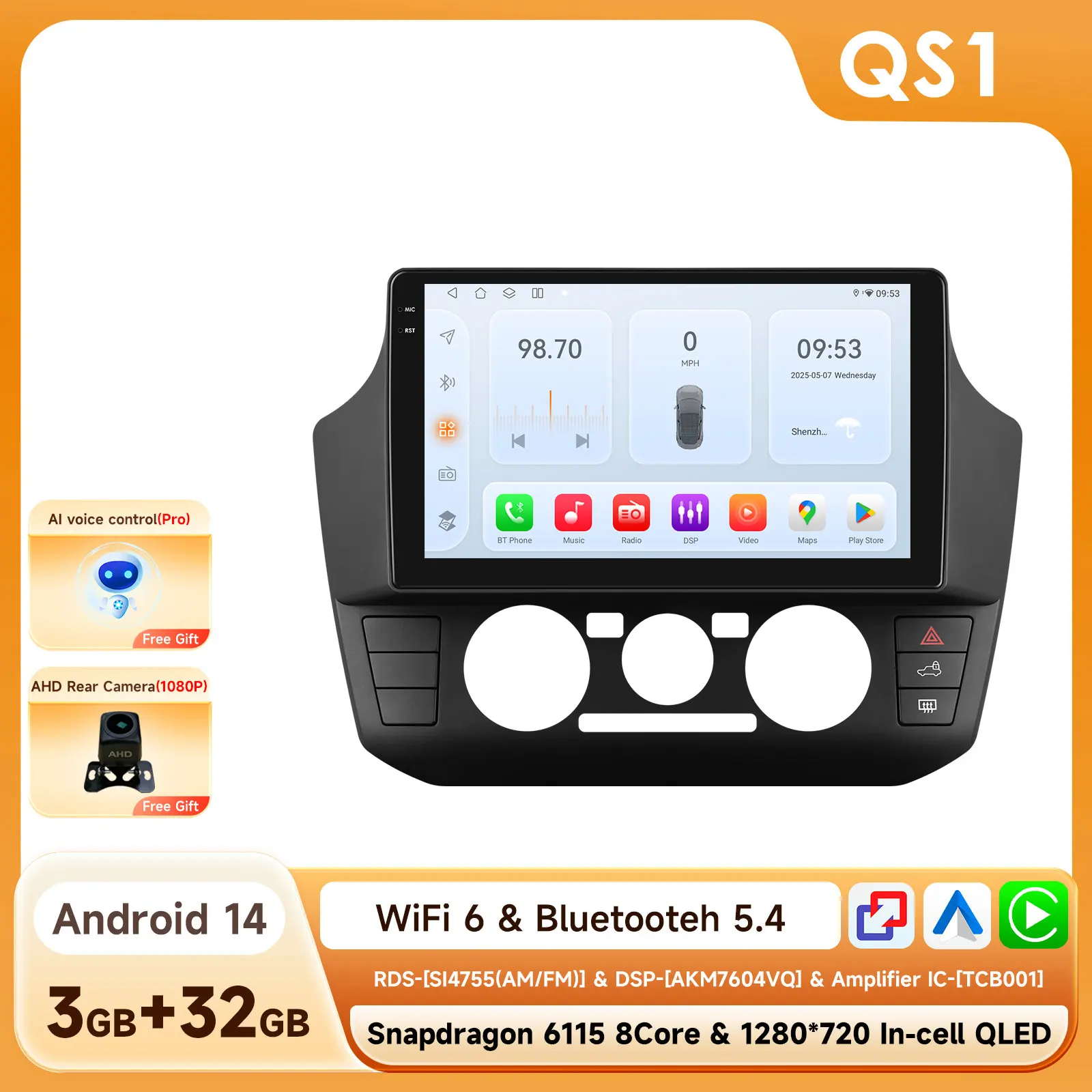 CarPlay Android Auto autoradio voor Volkswagen UP 2017 - 2023 handmatige airco GPS intelligente systemen stereo multimedia autoradio 6115