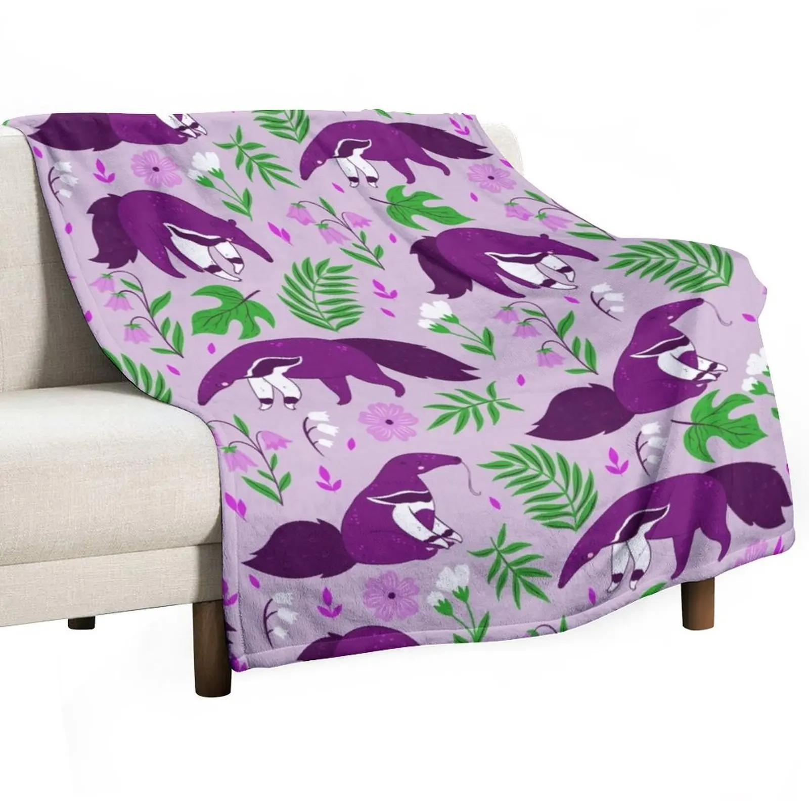 

cute anteater purple floral Throw Blanket valentine gift ideas Hairy christmas decoration Heavy Blankets