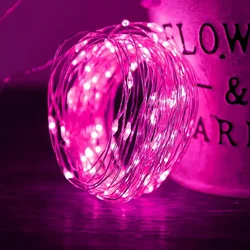 5m 50LED Fairy Light Battery Powered, Pink Copper Wire Starry Sky Light, Suitable for Bedroom, Christmas, Party Decoration