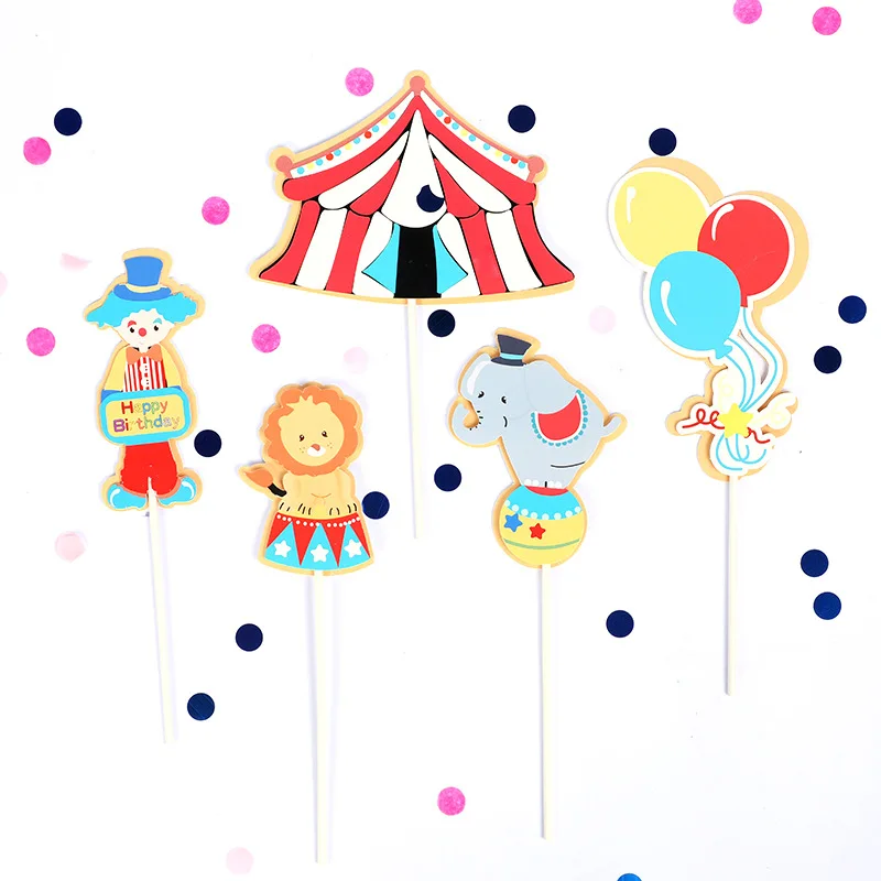 Cake Topper DIY baby Girl Circus Clown Cupcake Toppers Cake Flags Kids Boys Happy Birthday Wedding Bride Party Baking Decoration