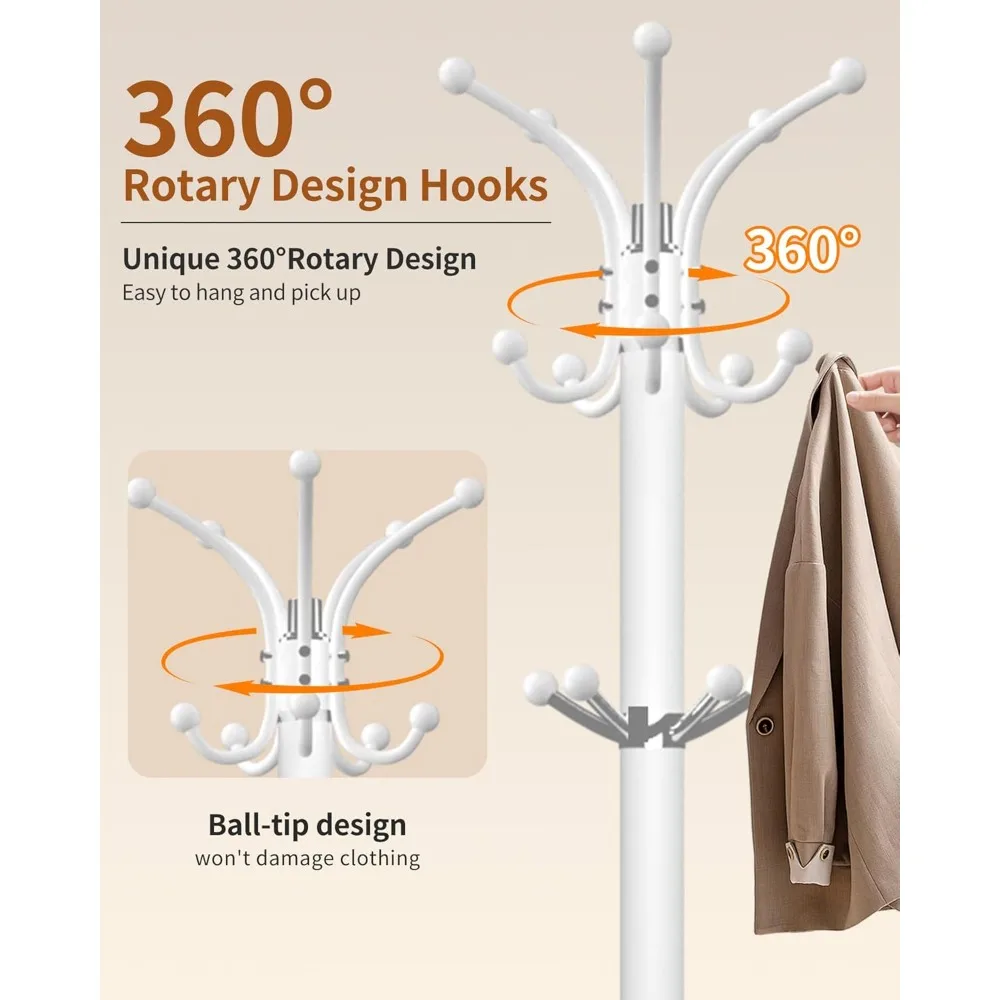 رف معطف حديث يدور 360 درجة مع 14 خطافًا وقاعدة من الرخام الطبيعي لتخزين المدخل الأنيق