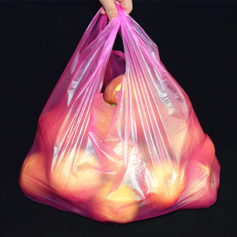 100Pcs Pink Plastic Bag Vest Storage Bag Supermarket Grocery Shopping Takeaway Packing Garbage Bag Kitchen Living Room Clean