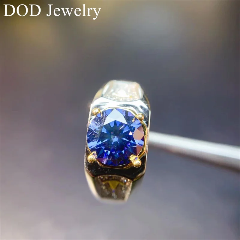 2CT Royal Blue Color Moissanite Diamond Ring for Men 925 Sterling Silver Moissanite Gemstone Wedding Ring Wholesale Gift
