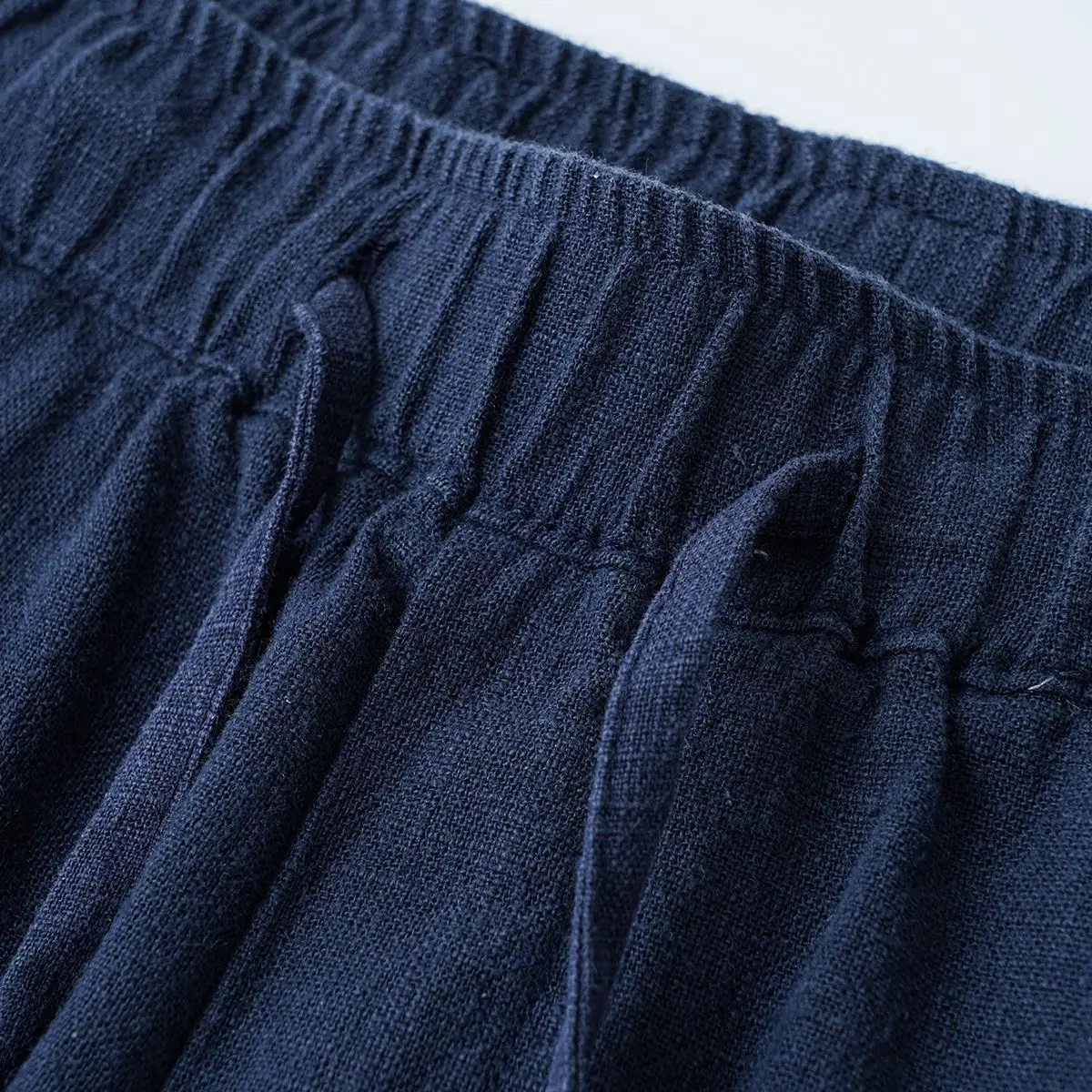 Light Blue Summer Cotton Linen Casual Loose Elastic Waist Dstring Japanese Sle Simple  Color Straight Leg Trousers