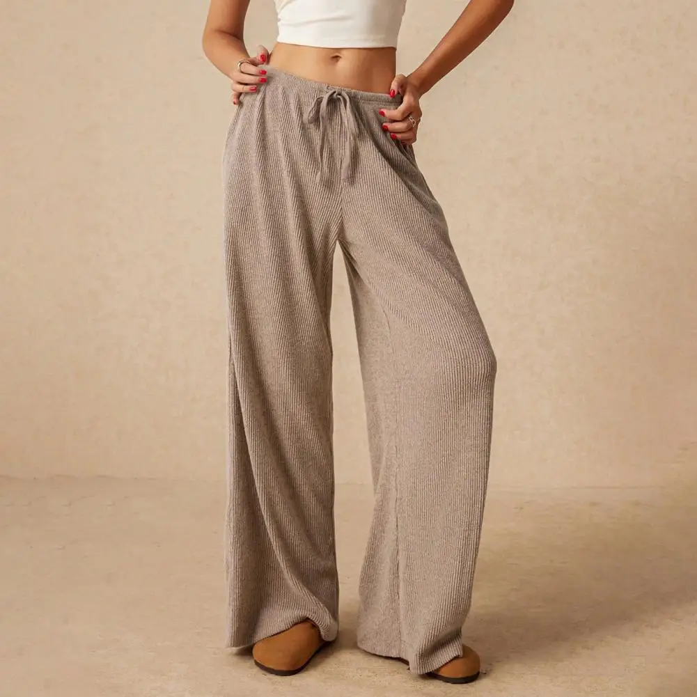 Comfortable Women Pants Women’s Wide Leg Pants Elastic Waist Loose Fit Trousers Adjustable Drawstring Solid Color for Work