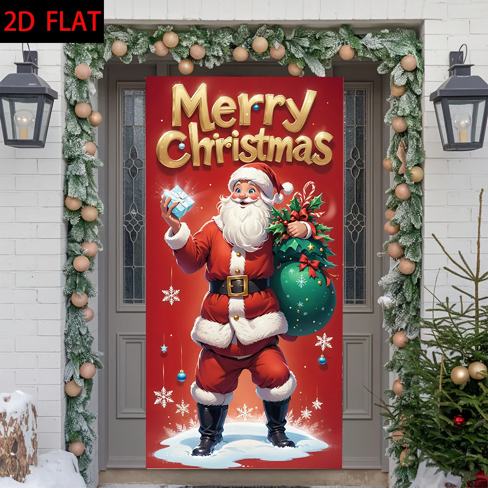 2D-Türbanner, 2D-Türbanner, Weihnachtsmann-Banner mit Geschenken, Polyestermaterial, Weihnachtsdekoration für Zuhause