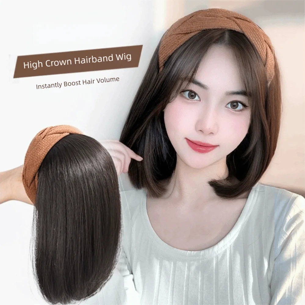 

Fashion Hair Extension Synthetic Headband Natural Straight Hair Wig Clip Replacement Fake Half Wig Women