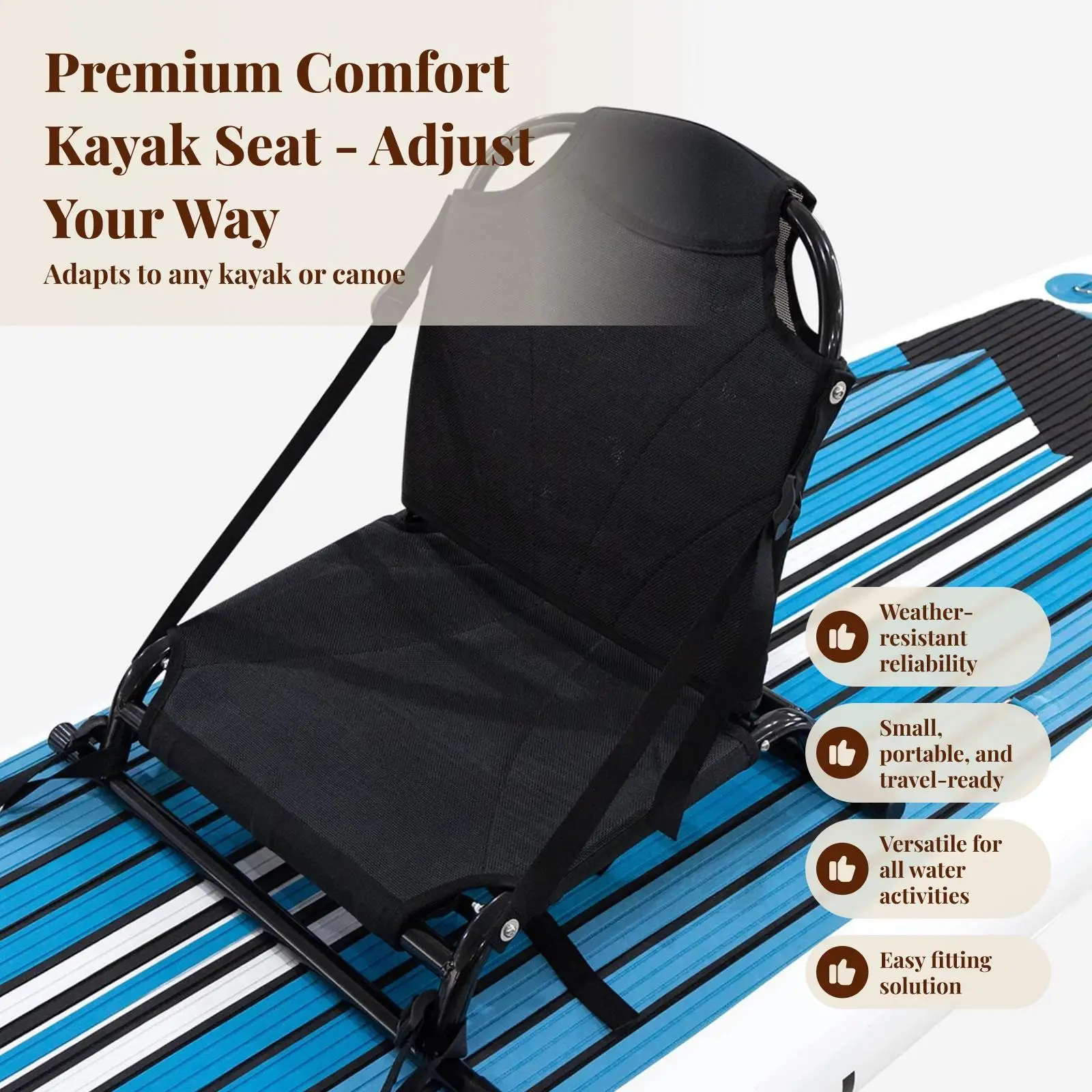 كرسي قارب محمول قابل للطي ومضاد للانزلاق مع مسند ظهر ومقعد زورق مدمج لاستخدام ملحقات قوارب الكاياك #3