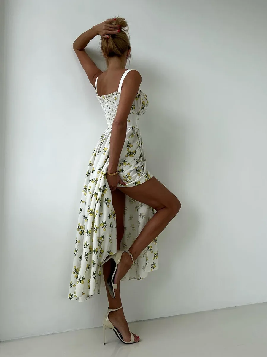Wolfeel 2025 ฤดูร้อนใหม่แฟชั่นพิมพ์ชุด Cami ผู้หญิงสูงเอว Maxi ชุดวันหยุดชุดยาว