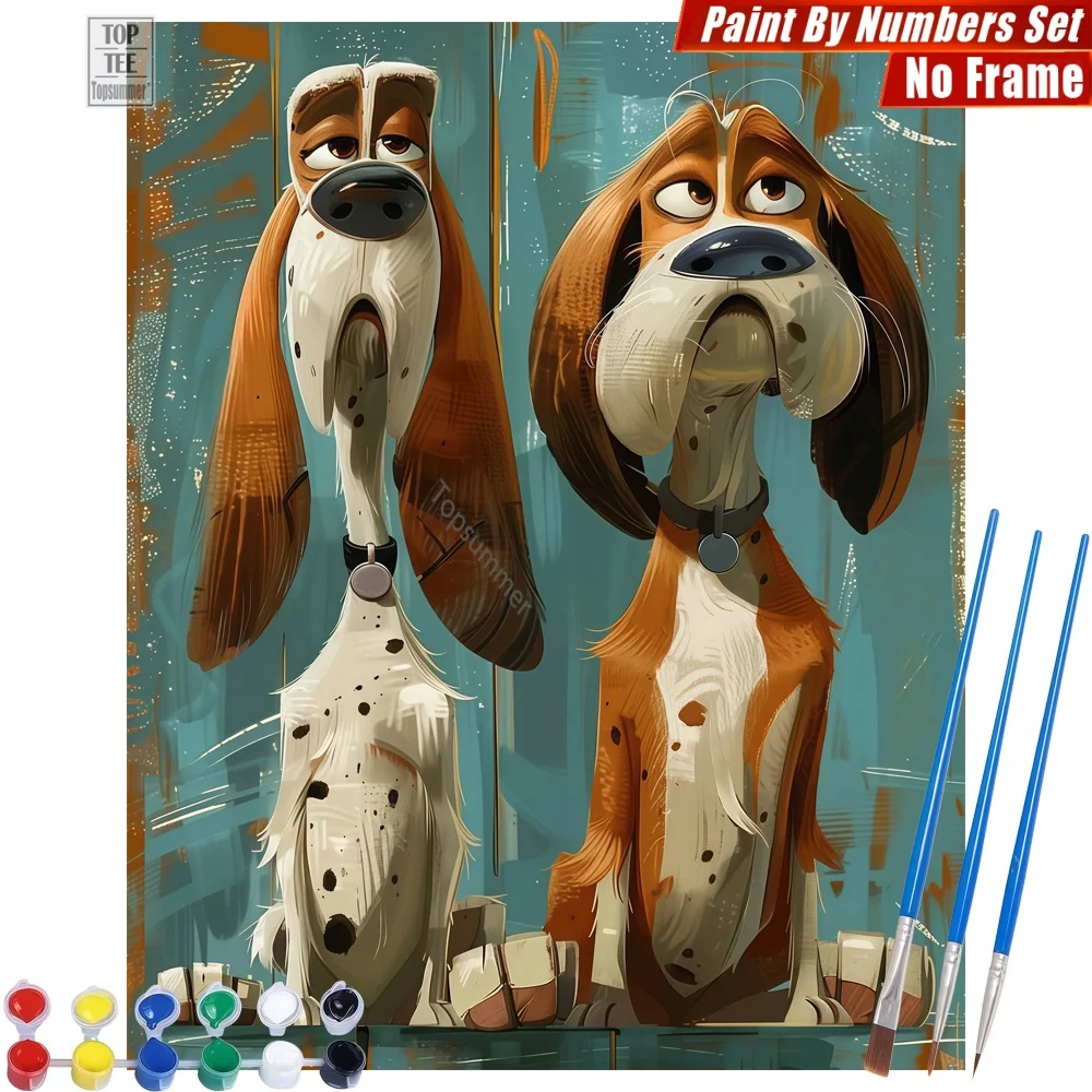 

Набор цифровых масляных красок с изображением меланхоличных мультяшных собак - Экспрессивные траурные изображения животных, настенное искусство для гостиной, подарок на День матери для жены