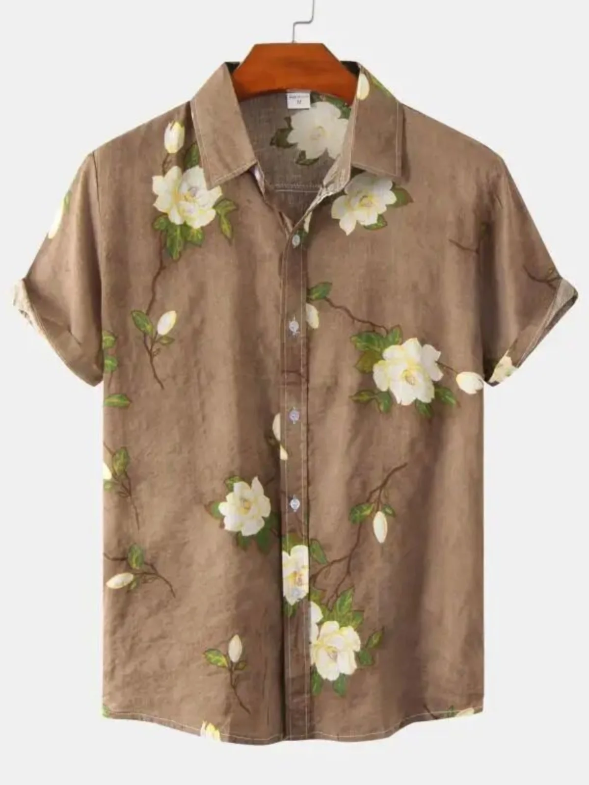 

Loose Men's Floral irt ort Sve Turn-down Collar Youthful Casual Breathable Summer Menswear Comfortable Stand Fit