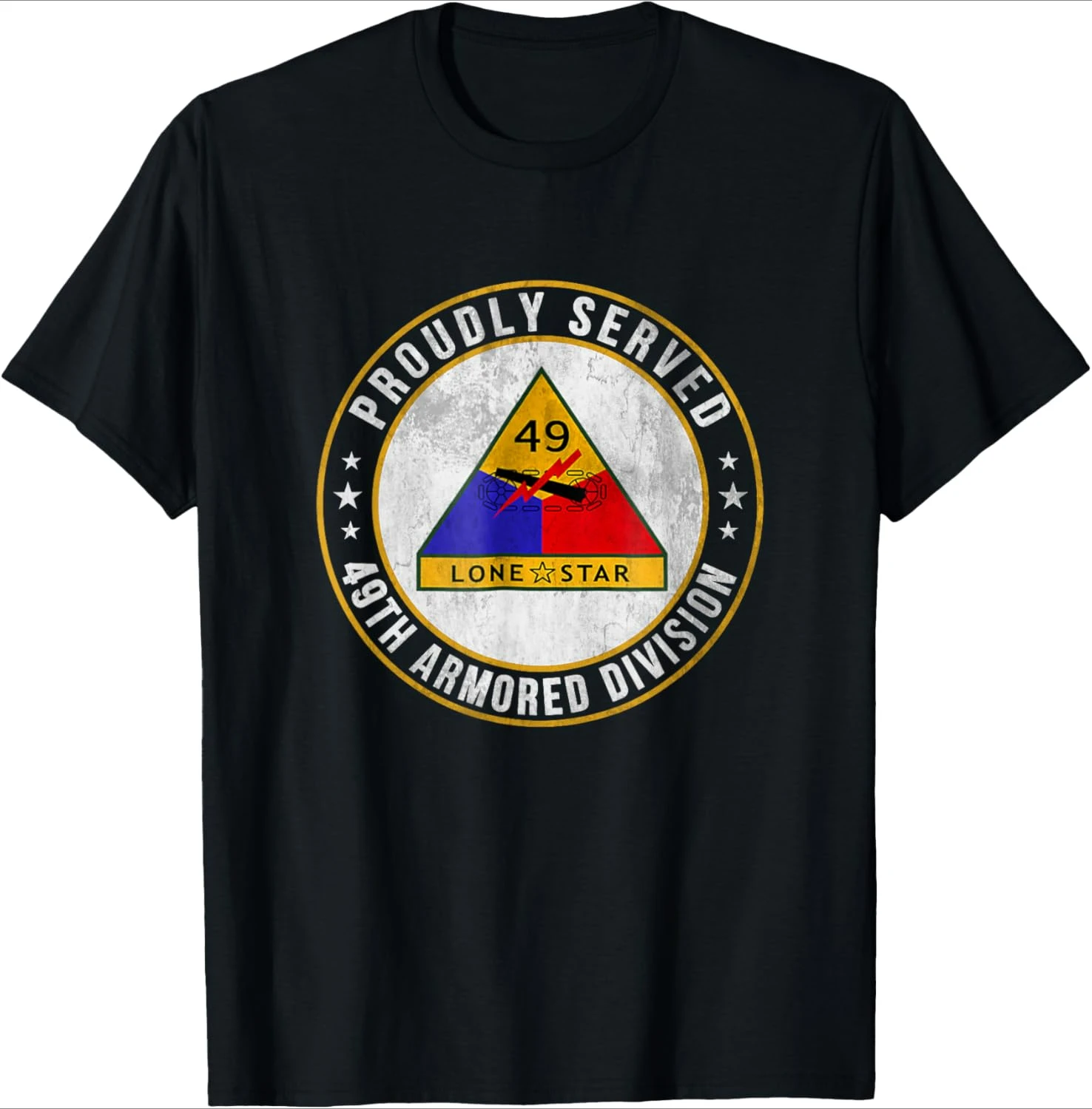 

Proudly Served 49th Armored Division Military Veterans Day design-100% cotton round neck short sleeve printed men's T-shirt.