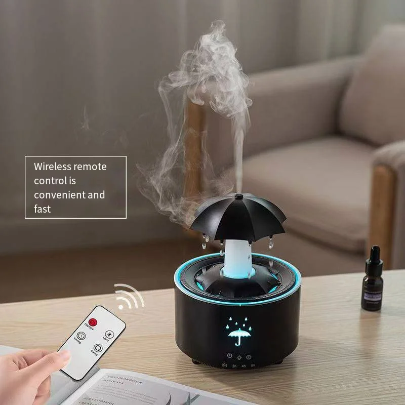 Rotating Umbrella Water Drop Aromatherapy Machine, Essential for Home Use, Heavy Fog Humidifier, Colorful Light Remote Control