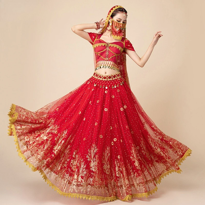 Women Festival Halloween Cosplay Belly Dance Top Dress Adult Indian Arab Jasmine Sari Fantasy Rave Bollywood performance Costume view 4