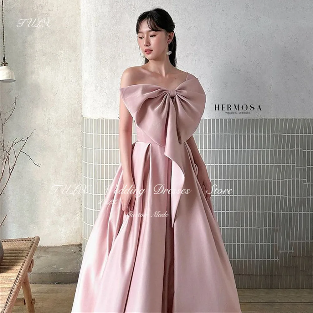 TULX Elegant One Shoulder Bow Korea Wedding Party Dress Satin Long Corset Evening Dress Bridal Formal Event Dresses Custom 2025