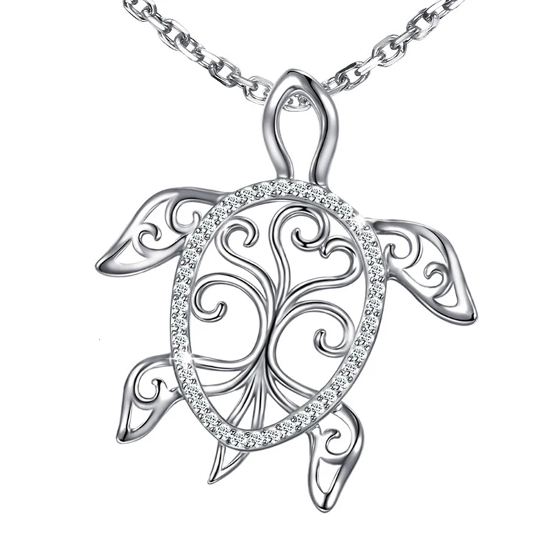 

Xiaojing 925 Sterling Silver Sea Turtle Necklace Tree of Life Tortoise Pendant Holiday Beachy Mothers Day Jewelry for Mom Gifts