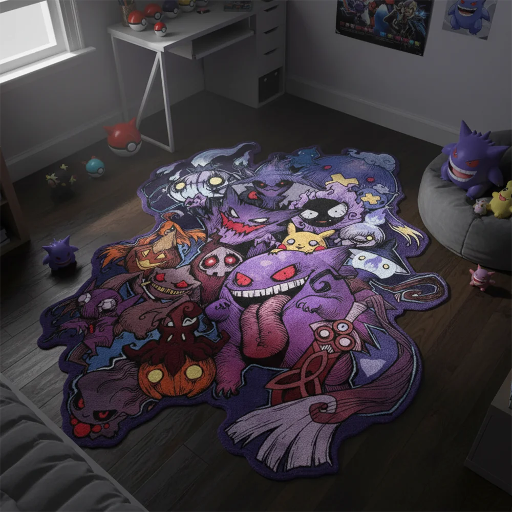 Cartoon Pokemon Dark Ghost Type Anime Rug Gengar Pikachu Kawaii Plush Carpet Gaming Room Decor Non Slip Floor Mat Otaku Gift