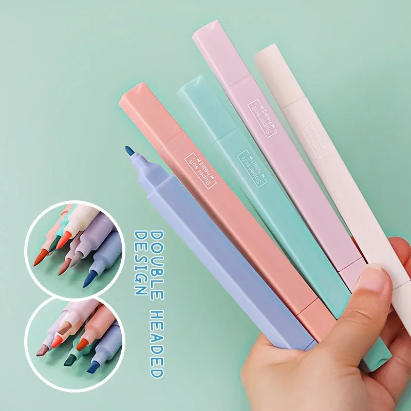 6Pcs/Set Pastel Color Marker Highlighter Pen Cute Stationery Cute School Supplies Kawaii Stationery Back to School Supplies Gift