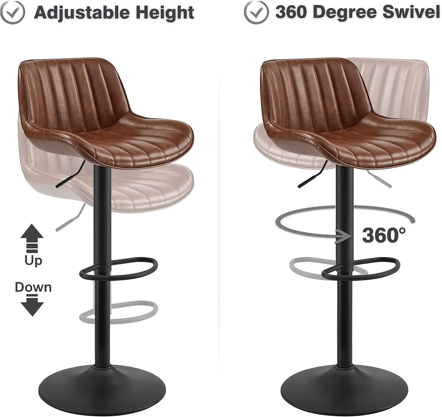 Volans-taburete de Bar giratorio de cuero de imitación, moderno, altura ajustable, altura de mostrador, silla de Bar, Juego de 4